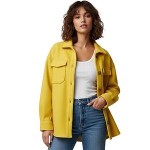 AVEC LES FILLES Yellow Wool Blend Oversized Shacket Peacoat X Small Medium $178